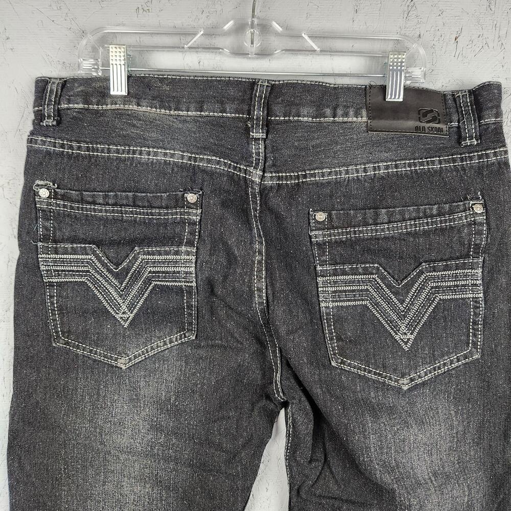 Old Skool Jeans Mens 38 Black Dark Wash Straight Leg Contrast Stitch Embroidered